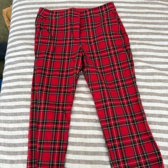 J. Crew Red Plaid Straight-Leg Pants - Picture 2 of 3